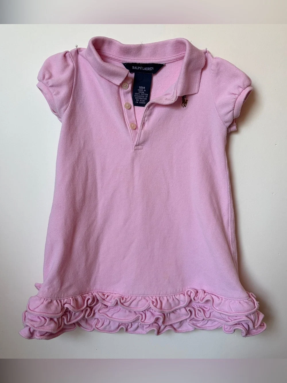 Polo Ralph Lauren Baby Girls Pink Polo Dress Short Sleeve Size 18M